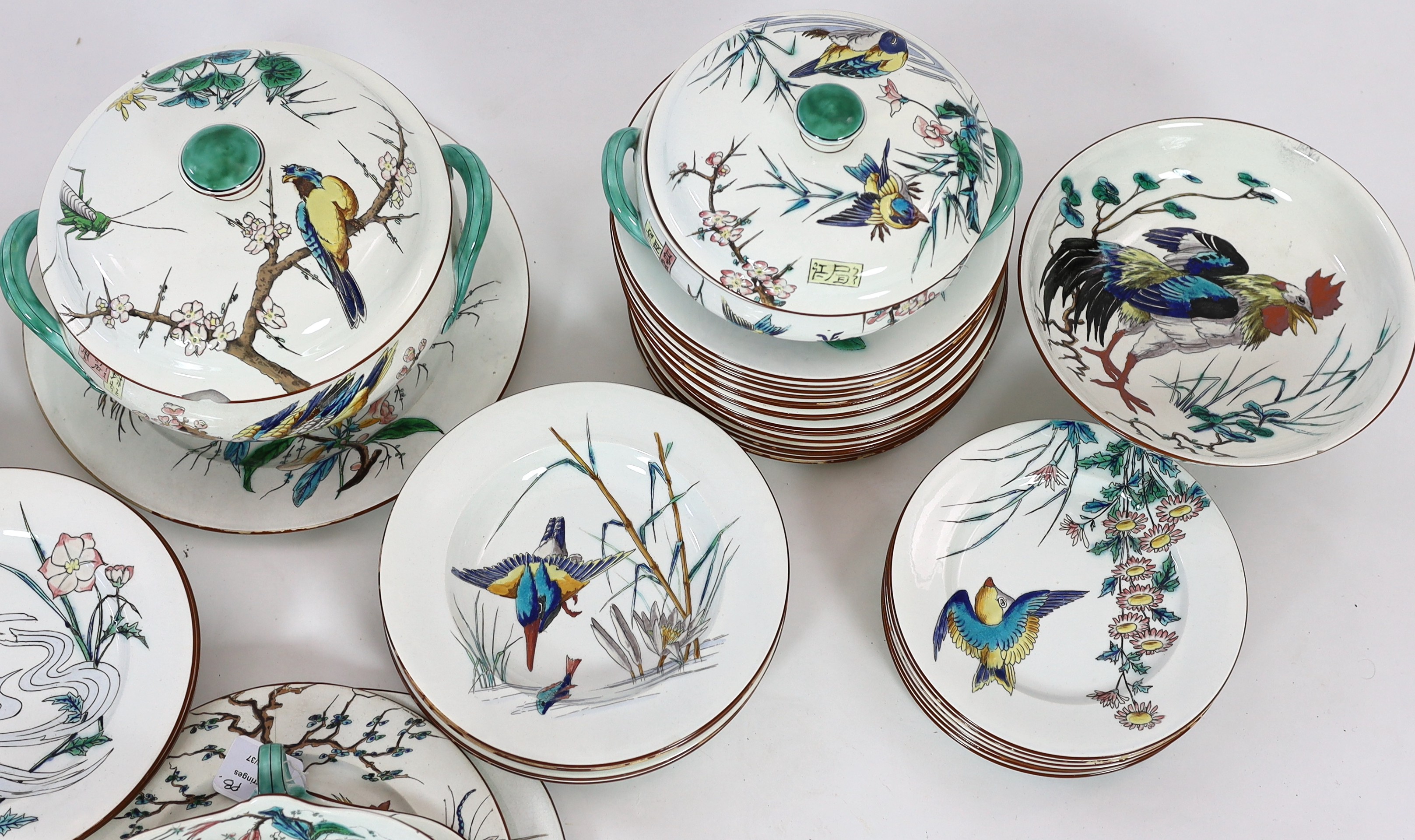 Eugene Millet (1819-1879) for Viellard Bordeaux - an extensive Japonaise ‘Grands Oiseaux’ earthenware part dinner service, late 19th century